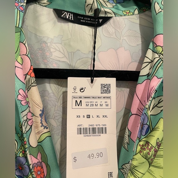 Zara Green Floral Bow Dress - Picture 2 of 3